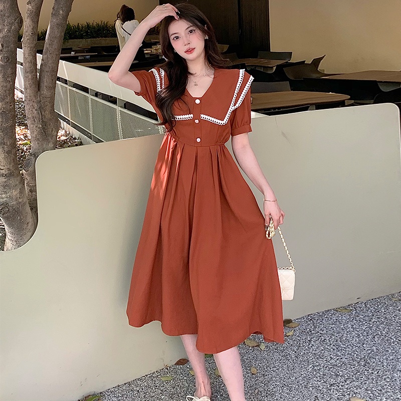 Đầm SUXI dáng chữ A tay ngắn phong cách vintage đơn giản thời trang mùa hè dành cho nữ