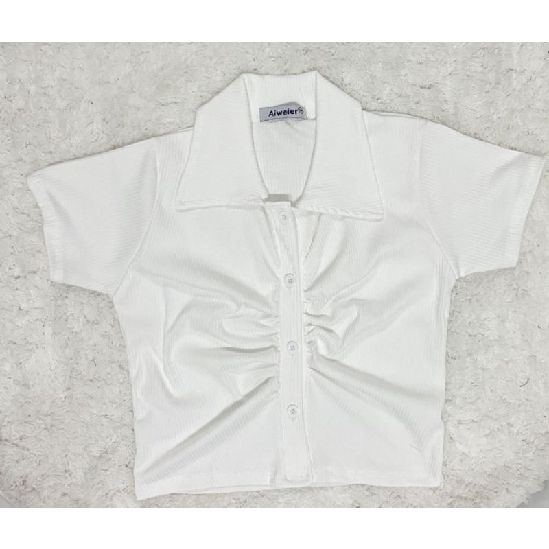Áo cổ bẻ cúc dọc nhún thun gân - TT01