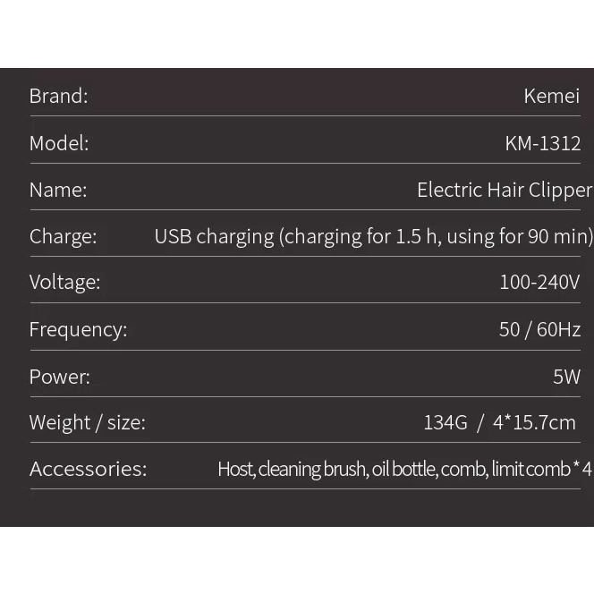 Tông Đơ Cắt Tóc Chấn Viền Kemei Km 1312