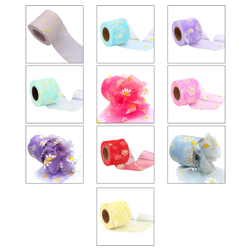 Cuộn Vải Tuyn 6cm 25Yards Họa Tiết Hoa Cúc Nhiều Màu Sắc Tự Trang Trí Bàn Tiệc Cưới