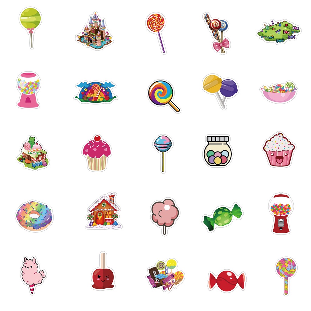 H151 - Sticker Bánh Kẹo màu hồng - PVC/ Hình dán Chống nước