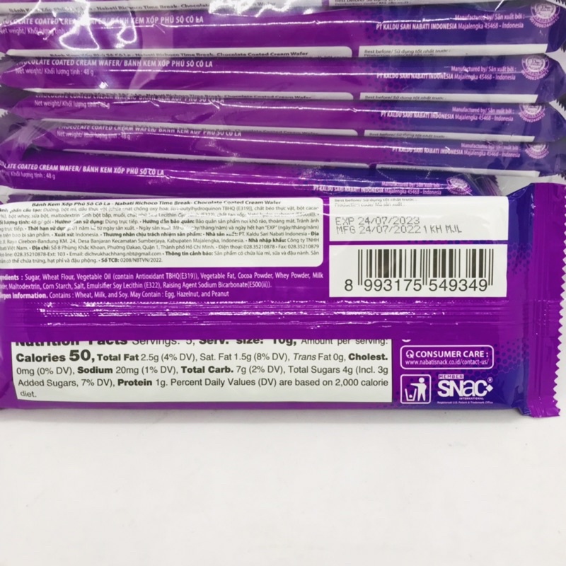 Lẻ 1 Bánh Kem xốp Nabati Phủ Socola Time Break - 48g