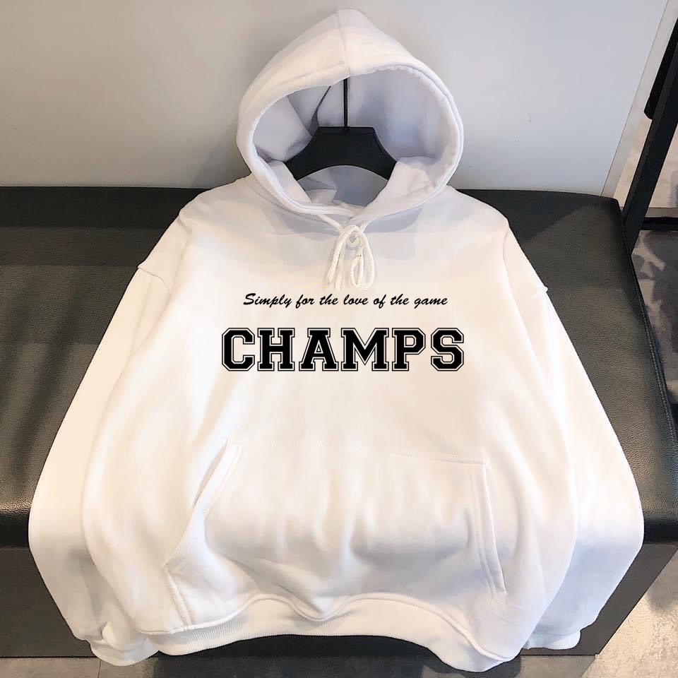 Áo hoodie unisex dáng rộng in chữ CHAMPS kiểu dáng basic chất vải dầy đẹp