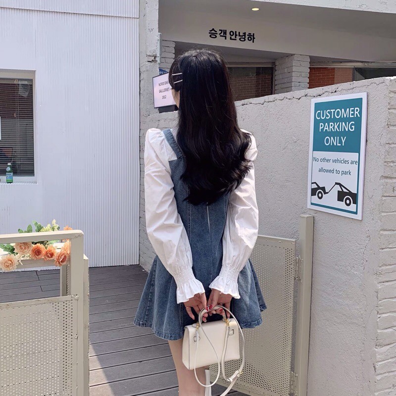Váy jeans liền sơmi trắng ulzzang