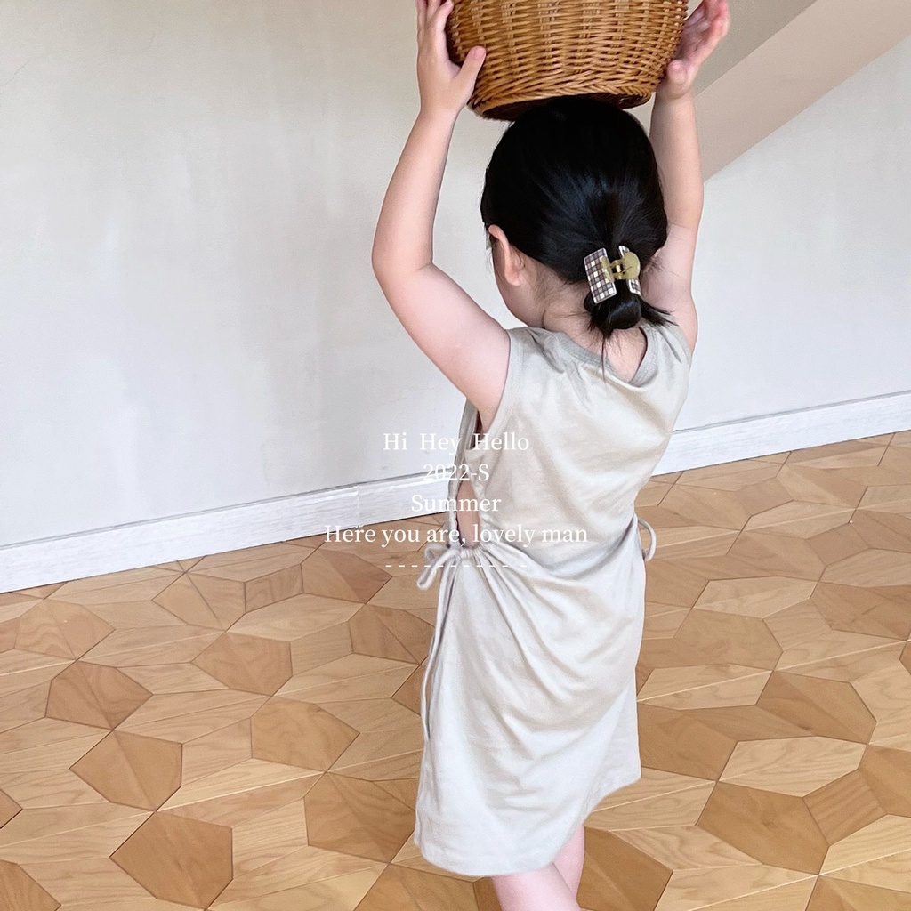 Đầm Thun Dáng Dài Cột Dây In Chữ Thời Trang Mùa Hè Phong Cách Hàn Quốc Cho Bé Gái