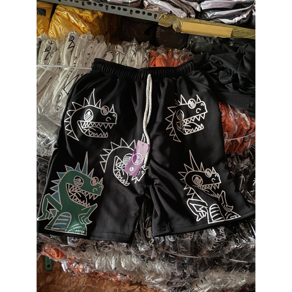 ❤️ GIÁ SỈ ❤️ Quần short thun Unisex, Quần đùi nam nữ in khủng long mặc nhà thể thao có túi lớn lưng thun rút dây Q045