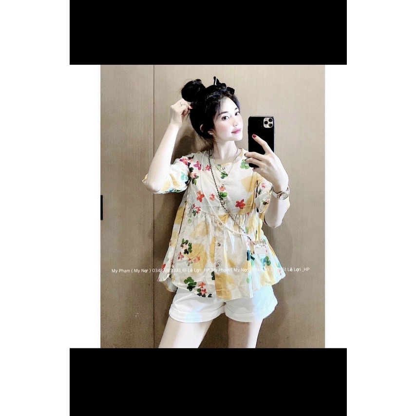 Áo hoa babydoll tay lỡ ( ảnh thật )