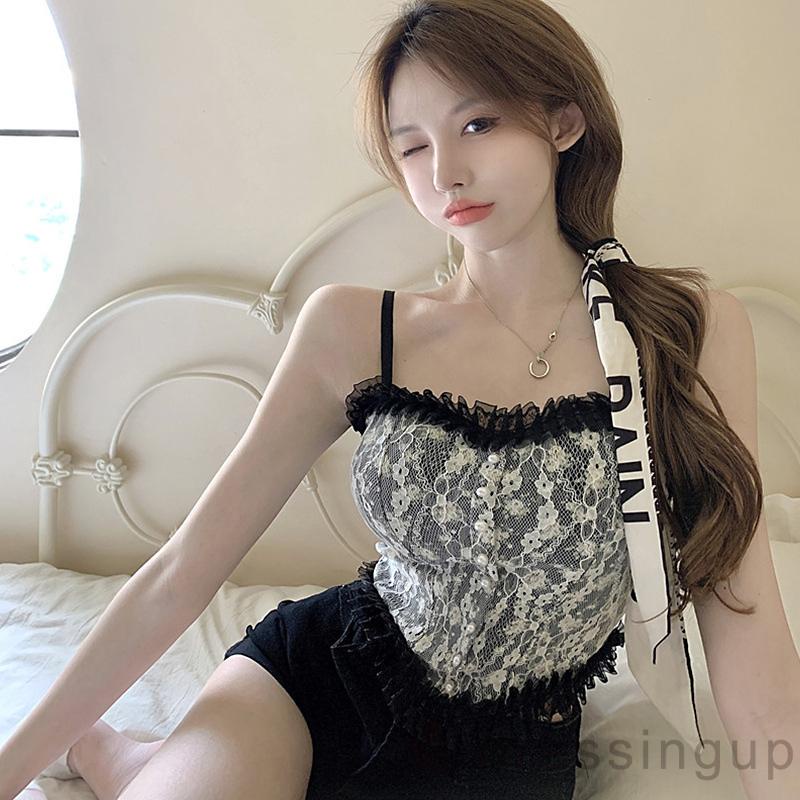  Áo hai dây họa tiết hoa phối ren không có gọng thời trang hè cho nữ | BigBuy360 - bigbuy360.vn