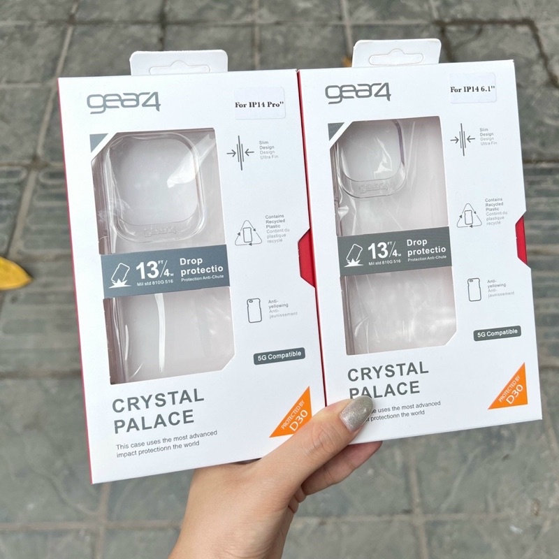 Ốp lưng Gear4 trong kính cho iPhone 14, 14 Pro, 14 Max, 14 Pro Max viền dẻo chống sốc bảo vệ máy