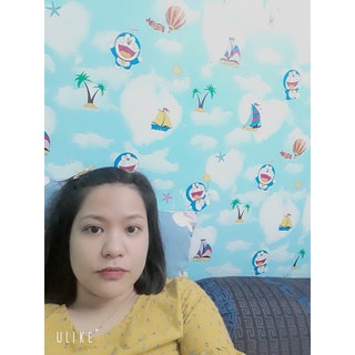 (tặng dụng cụ dán) cuộn 10m giấy dán tường có keo sẵn doremon mây