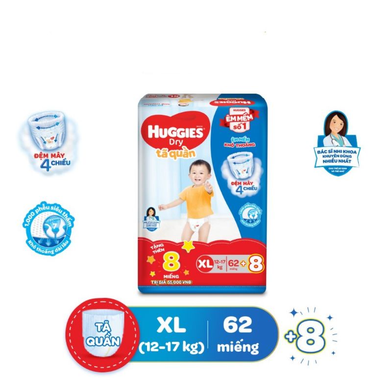 Tã quần Huggies M74/L68/Xl62 tặng 8 tã quần