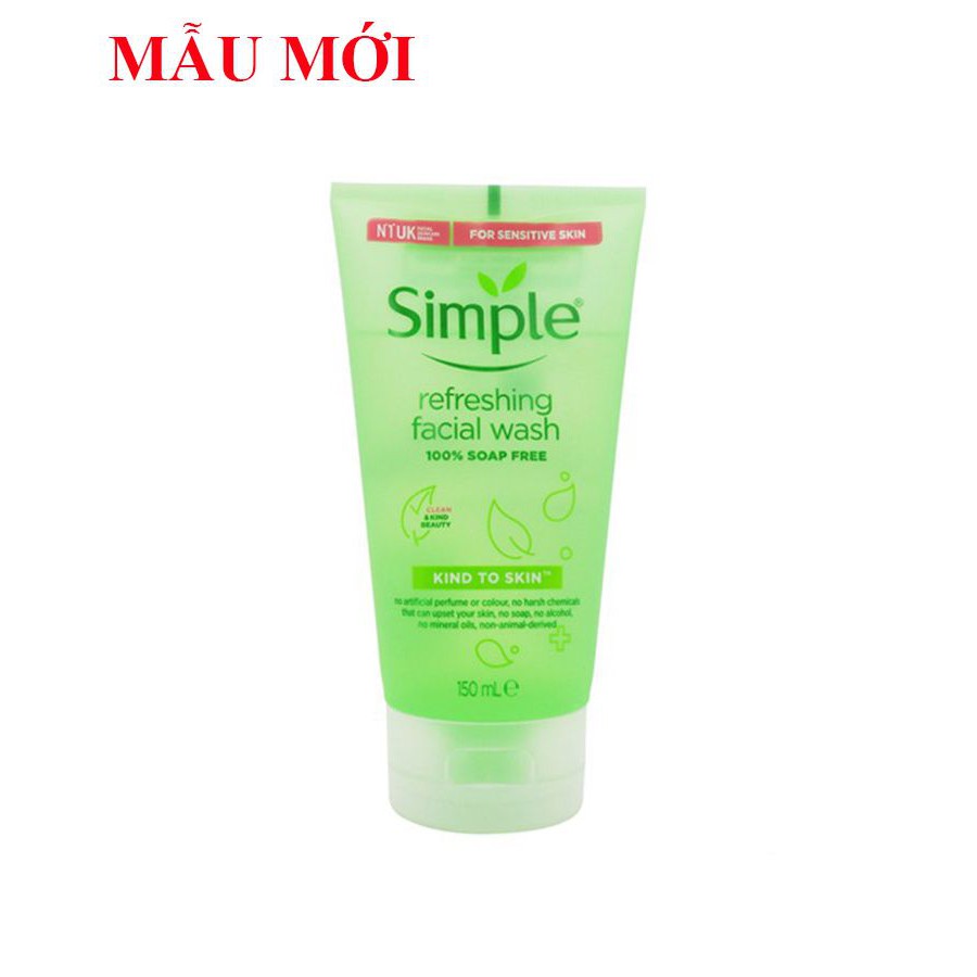 [Mã COS1904 giảm 8% đơn 300K] Sữa Rửa Mặt Simple Gel Kind To Skin Refreshing Facial Wash Gel 150ml | BigBuy360 - bigbuy360.vn