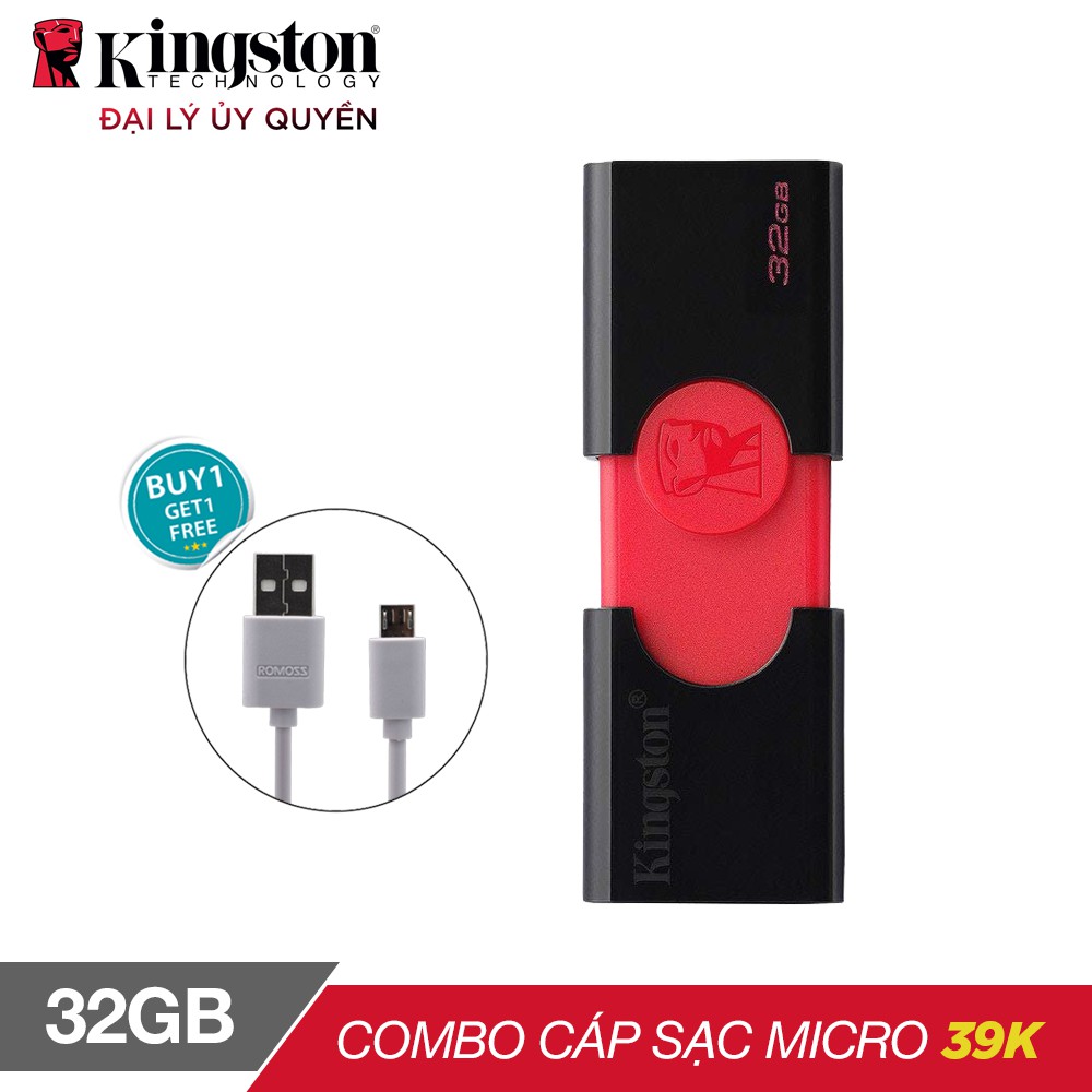 USB Kingston DT106 32GB / USB 3.0 (DT106/32GB) + Cáp sạc micro USB tròn Romoss