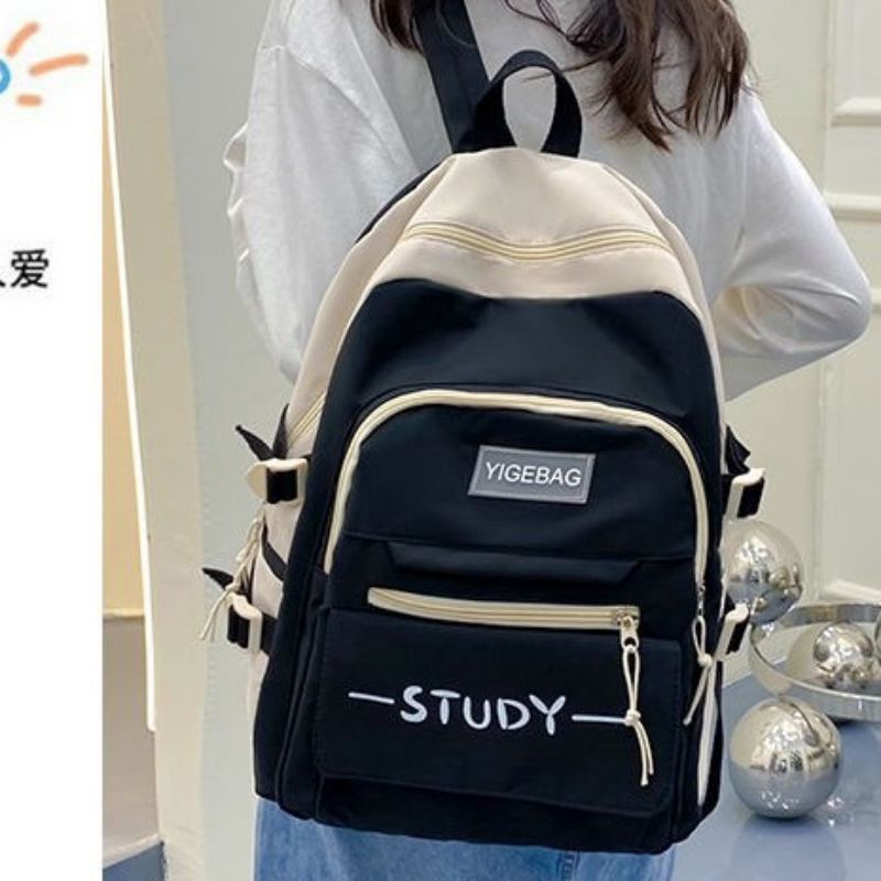 Balo STUDY Balo Nữ Đi Học Đi Chơi Đi Du Lịch Vải Cao Cấp Chống Thấm Thiết Kế Phối Màu Phong Cách Thời Trang Hàn Quốc
