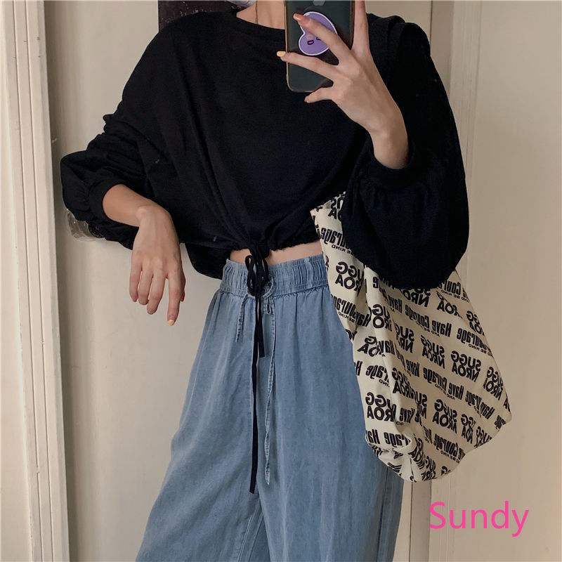 [ Mã 11FASHIONSALE1 giảm 10K đơn 50K ] Áo thun dài tay dáng rộng rút dây thời trang mùa thu xinh xắn cho nữ | BigBuy360 - bigbuy360.vn