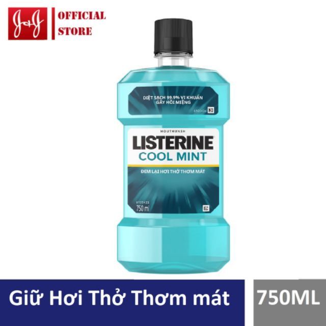 Nước Súc Miệng Listerine Bạc Hà The Mát Cool Mint Chai 750Ml,250ml xúc miệng listerin diệt vi khuẩn sạch họng thơm miệng