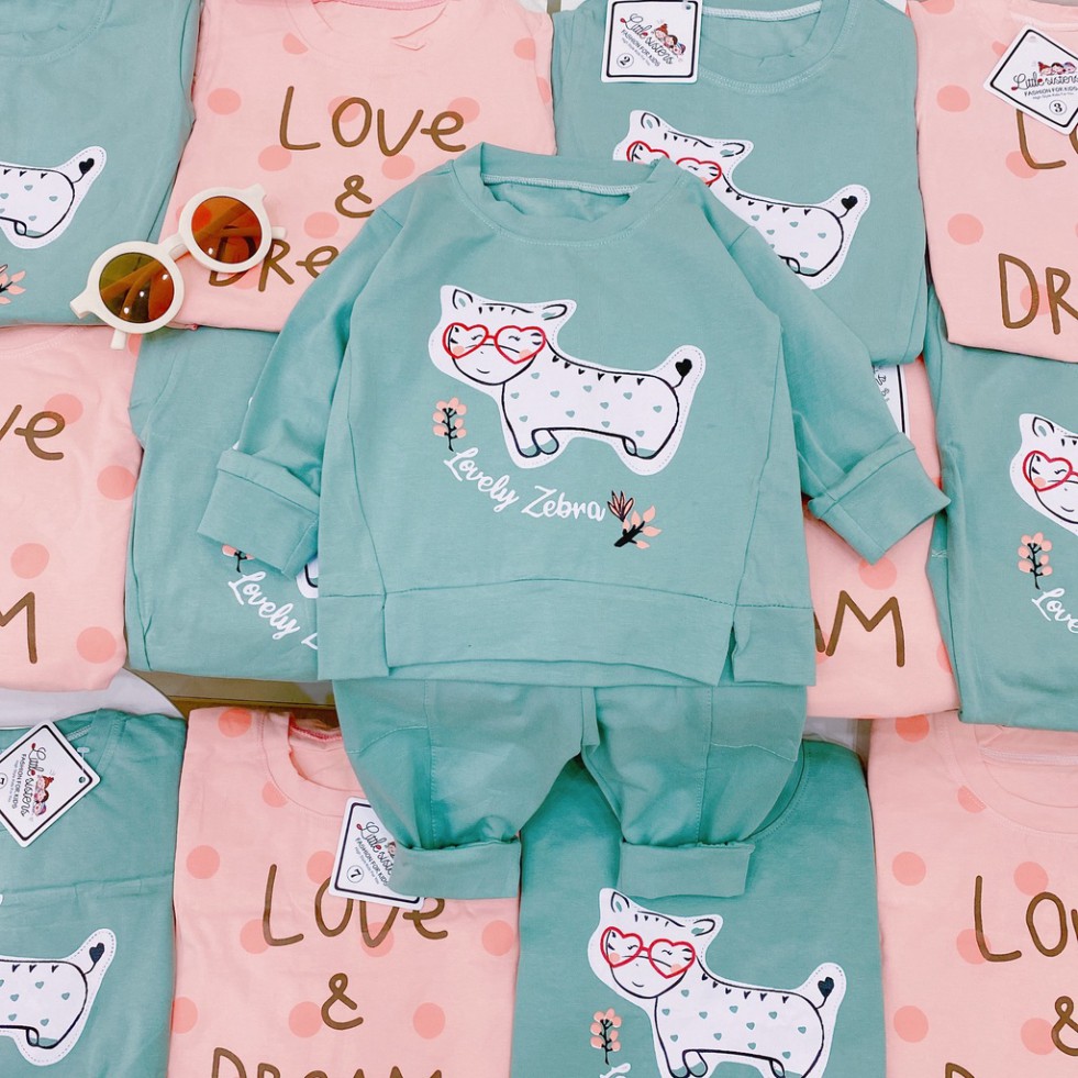 Bộ Quần Áo Dài Tay Mùa Thu Vải Cotton Cho Bé In Hình Love Dream Siêu Dễ Thương Cho Bé Từ 6-18kg Mã DT12