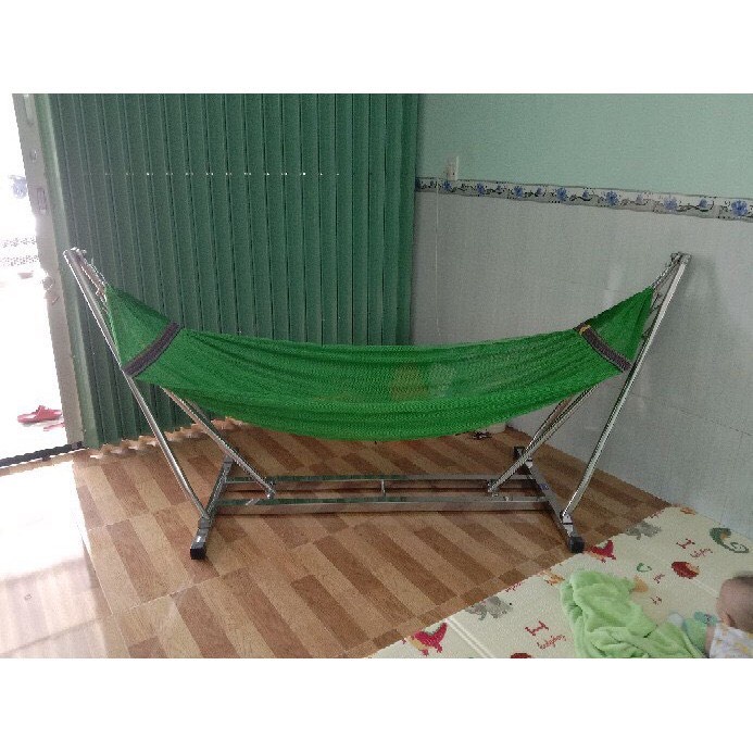 Võng xếp inox khung vuông chính hãng giá rẻ kèm lưới trọng tải 300kg