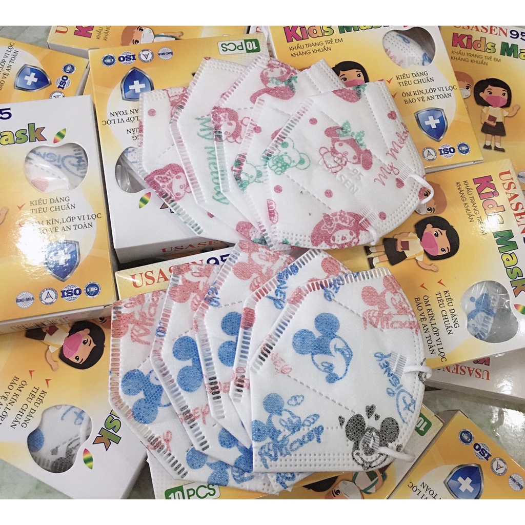 COMBO 3 hộp khẩu trang vn95 cho bé 4 lớp giấy kháng khuẩn hình siêu dễ thương(hộp 10 cái)