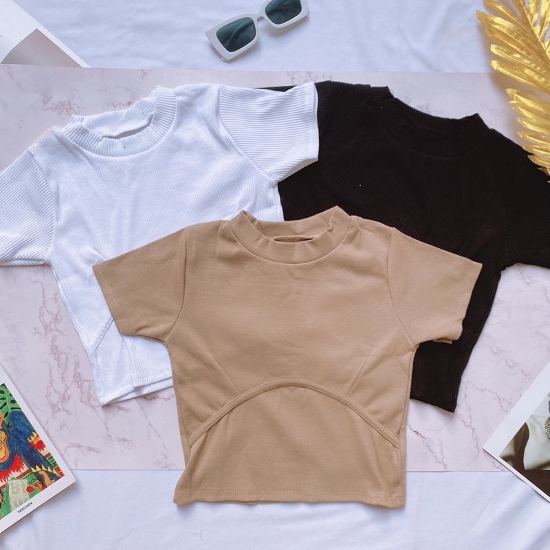 Áo Croptop Thun Gân Cổ Tròn Dây Viền Dưới Ngực A5205 | BigBuy360 - bigbuy360.vn