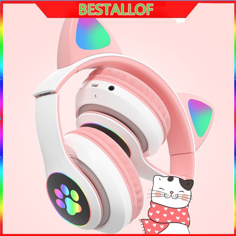 Tai Nghe Headphone Tai Mèo - Xinh Xắn - Có Đèn Led Siêu Cute Tai Nghe Mèo Bluetooth, Headphone Tai Mèo Dễ Thương Có Mic,Âm Bass Mạnh Mẽ Và Dung Lượng Pin Khủng 400mAh BH 12 Tháng BEST