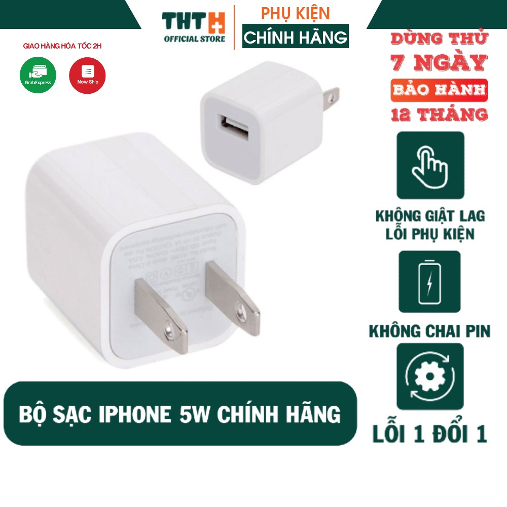 Củ sạc IP 5w vuông zin bóc máy cho IP 5/5s/6/6plus/7/8plus/x/xsmax - Bảo hành 12 tháng