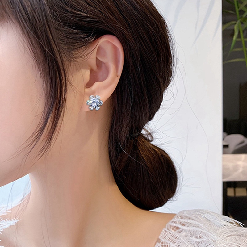 Khuyên Tai Mạ Vàng Trắng Đính Đá Zircon Cao Cấp