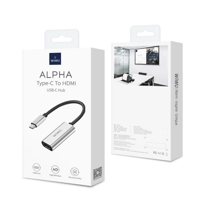 Cổng Chuyển Đổi Hub Type C Ra HDMI Nhôm Cao Cấp Wiwu Alpha HDMI Cho Macbook Laptop Và Điện Thoại