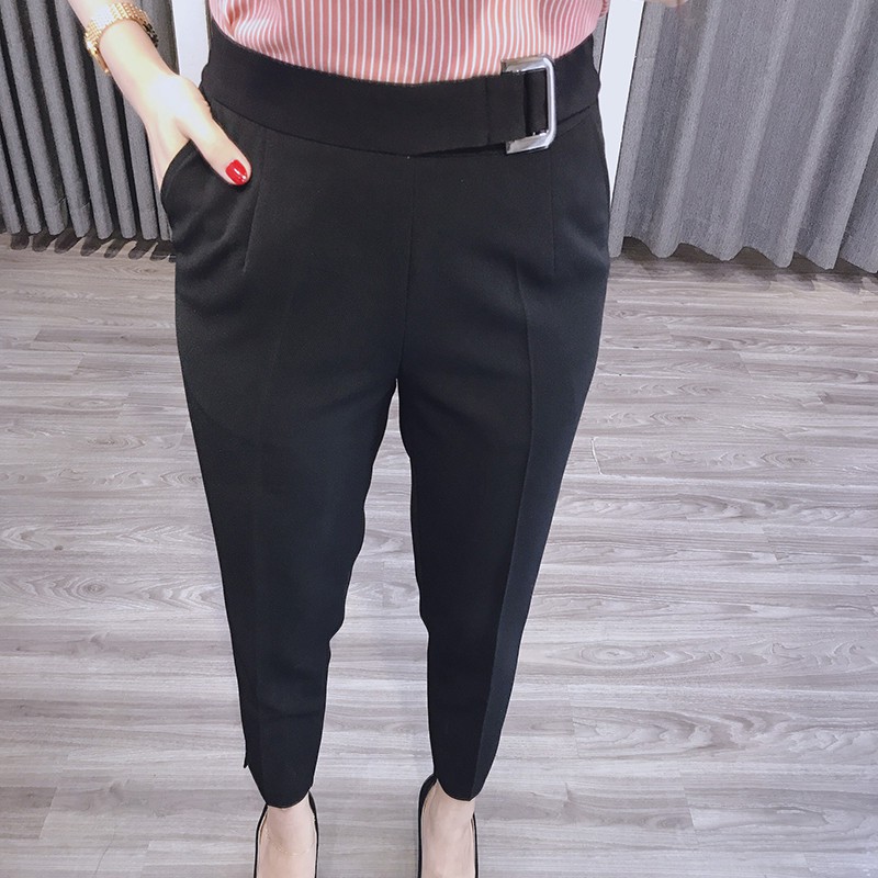 Quần ống loe Cúc Fashion quần begy nữ lưng cạp cao vải from đẹp dày dặn dài suông loe màu đen thời trang Q291