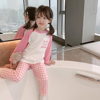 Bộ Đồ Ngủ Pijama Tay Dài Họa Tiết Caro Dễ Thương Cho Bé Gái