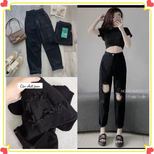 [ Chuyên Sỉ ] Quần Baggy Nữ Lưng Cao Rách Kiểu Màu Đen - Quần Bò Nữ Rách Phong Cách Bụi Bặm Cá Tính - Jeans Fashion93