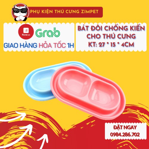 Bát ăn đôi chống kiến cho chó mèo - Bát nhựa đôi chống kiến cho chó mèo - Phụ kiện chó mèo - Zimpet