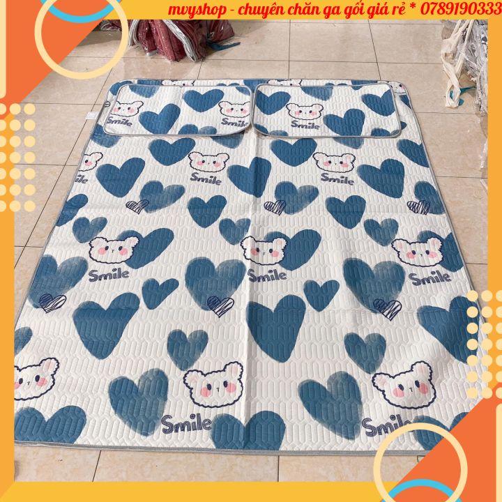 Chiếu điều hòa cao su non, chiếu cao su non latex dày mềm mịn an toàn cho bé chun cài 4 góc( tặng 2 vỏ gối cùng mầu)
