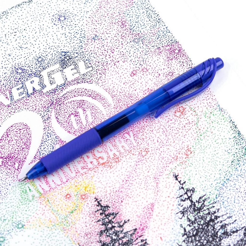 Hộp 12 bút gel Pentel energel, viết mực nước dạng bấm nét 0.5mm màu xanh- Ruột thay thế