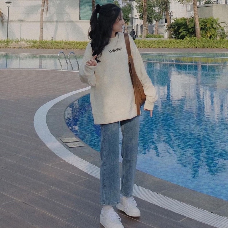 Áo sweater nỉ bông oversize AMBUSII | BigBuy360 - bigbuy360.vn