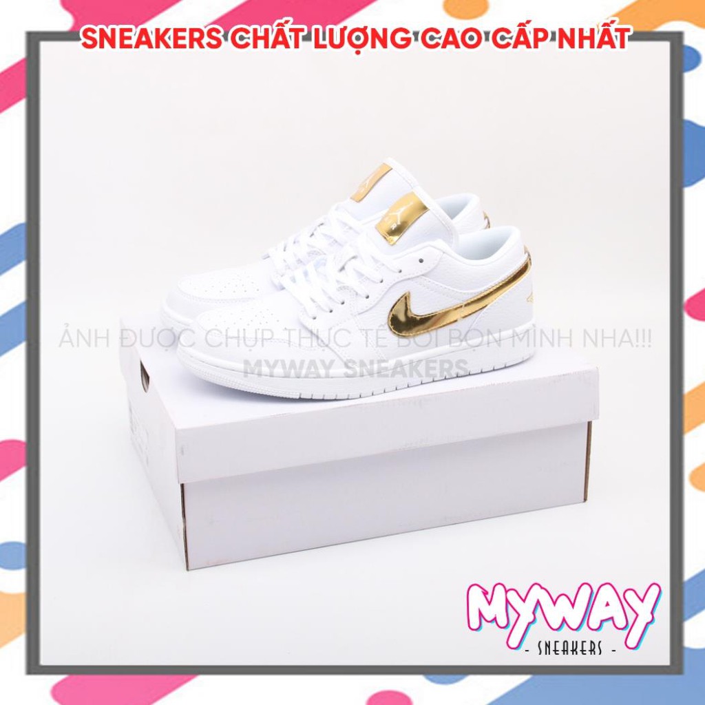 [SIÊU ĐẸP] Giày thể thao AIR JORDAN 1 LOW "WHITE METALLIC GOLD" màu trắng gold