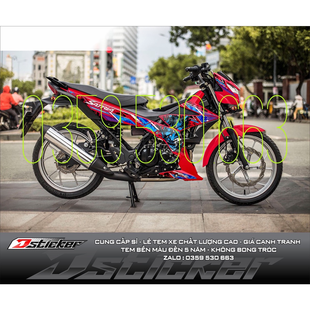 Tem Rời Dán Xe Raider FI Mẫu Samurai Đỏ Xanh Đen Mẫu Mới Cực Chất, Hàng 3 Lớp Chất Lượng Cao ,Team Decal