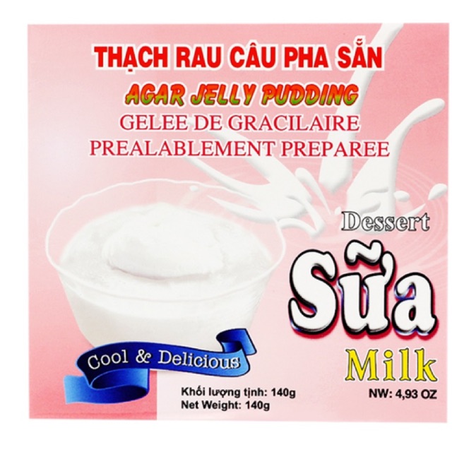 Bột rau câu pha sẵn vị sữa 3K hộp 140g