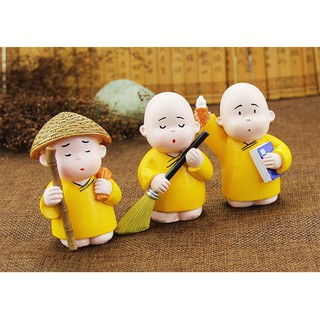 Bộ 3 chú tiểu hòa thượng siêu dễ thương trang trí taplo tiểu cảnh bàn làm việc