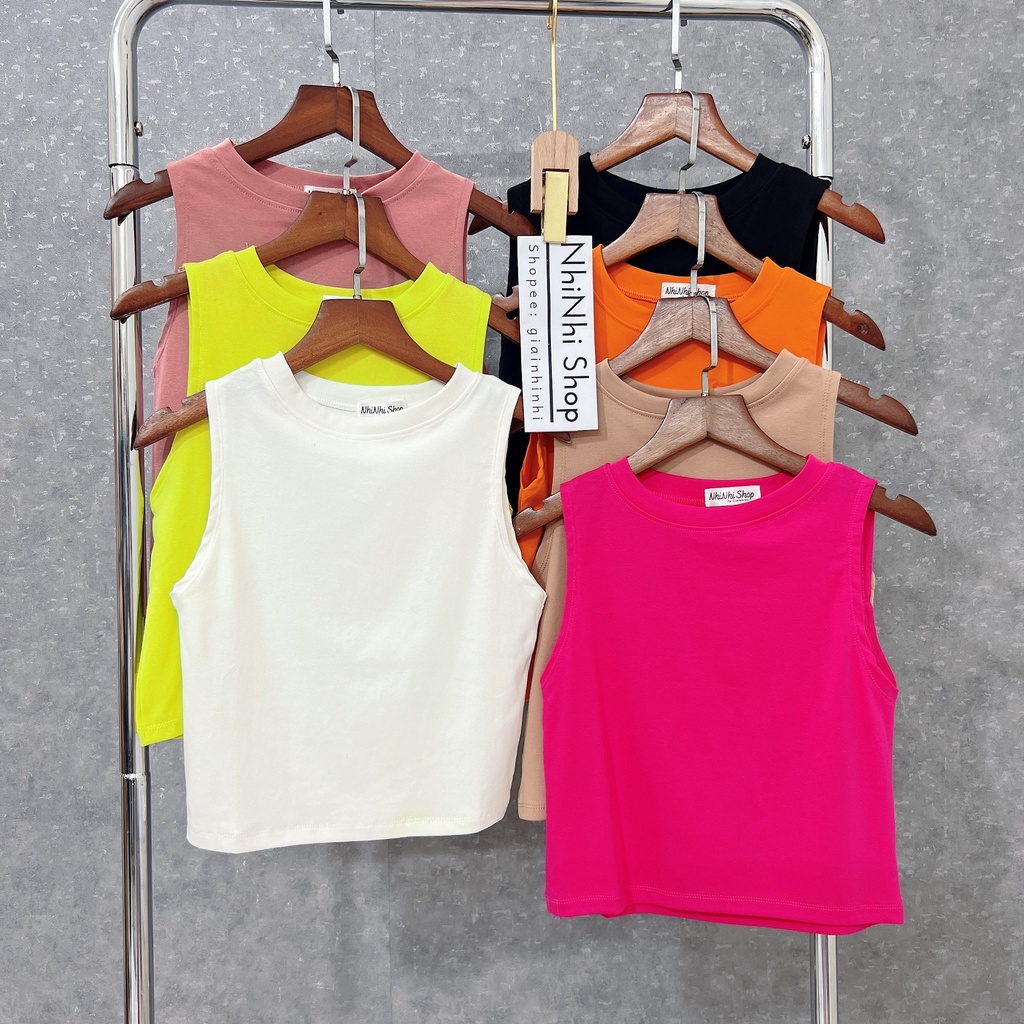 Áo croptop sát nách cổ tròn form ôm, Áo ba lỗ dáng ngắn co giãn CS0802 - NhiNhi Shop