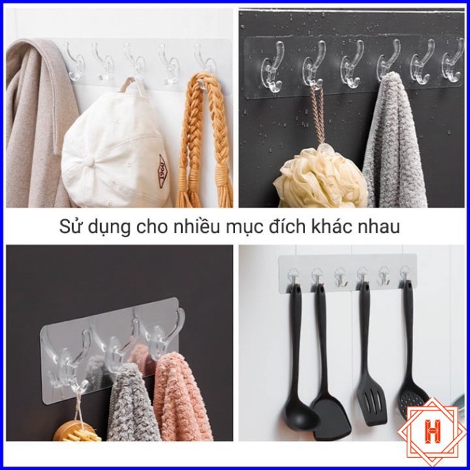 Thanh Treo Đồ Dán Tường 6 Móc Liền Mạch Trong Suốt Siêu Chắc Chắn