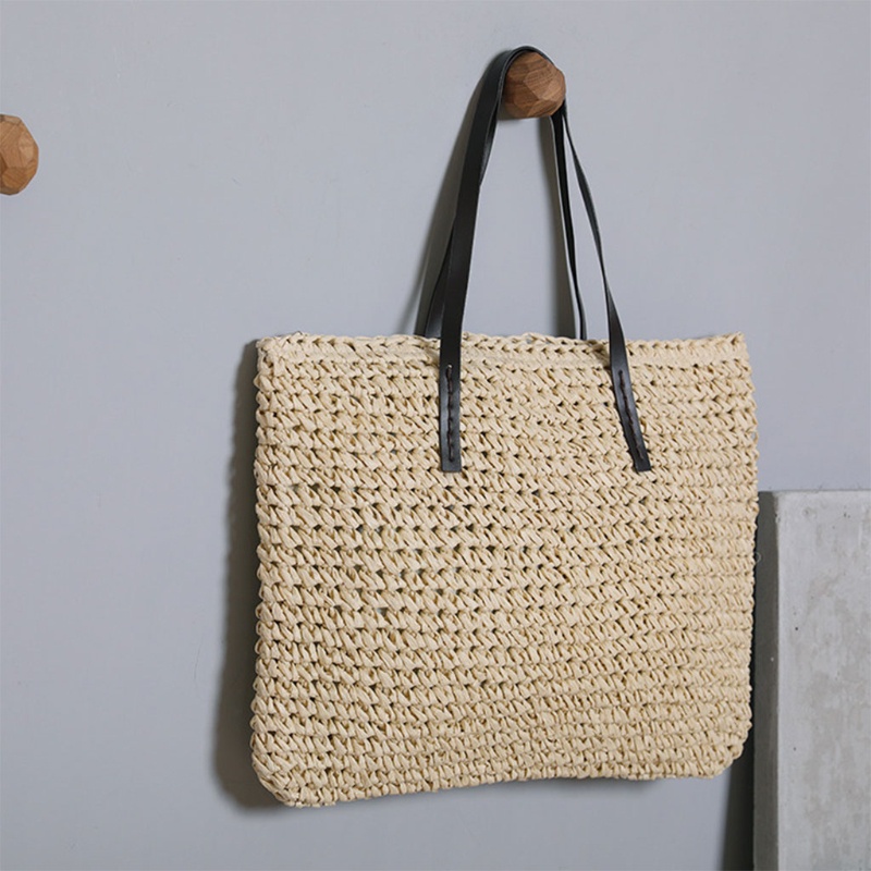 Túi Xách Sức Chứa Lớn Bằng Rơm Bện Với Tay Cầm Giả Da Khóa Kéo Phong Cách Bohemian Vintage Cho Nữ