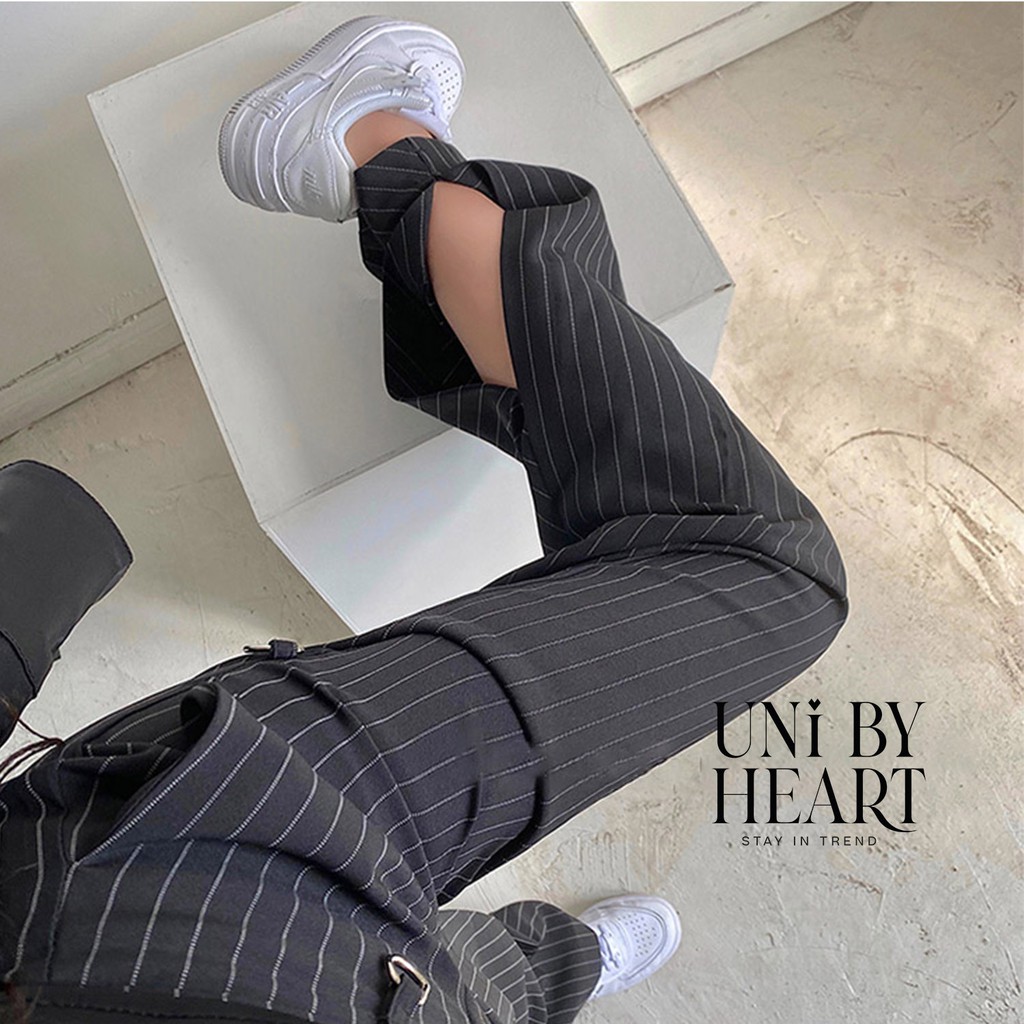 Quần ống suông Doris Pant QD004 kẻ dọc thiết kế cạp cao, vải dày dặn - Uni By Heart | BigBuy360 - bigbuy360.vn