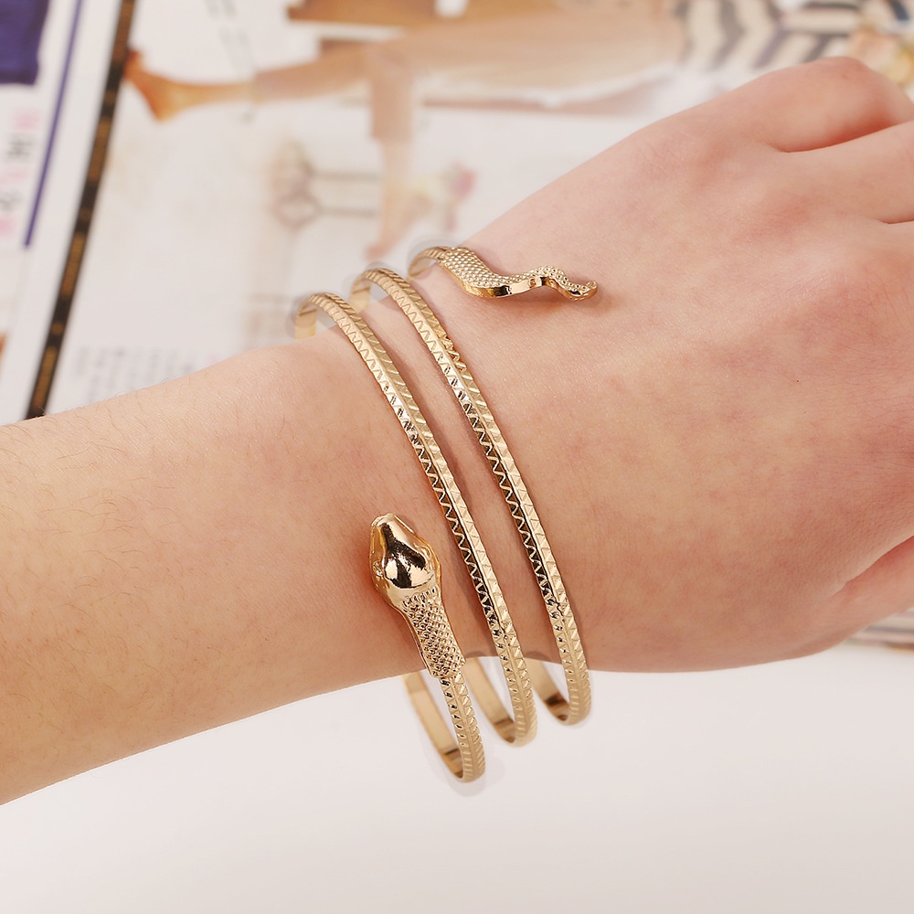 Vòng Tay Dạng Hở Mạ Vàng / Bạc Khắc Hình Rắn Thời Trang Cho Nữ