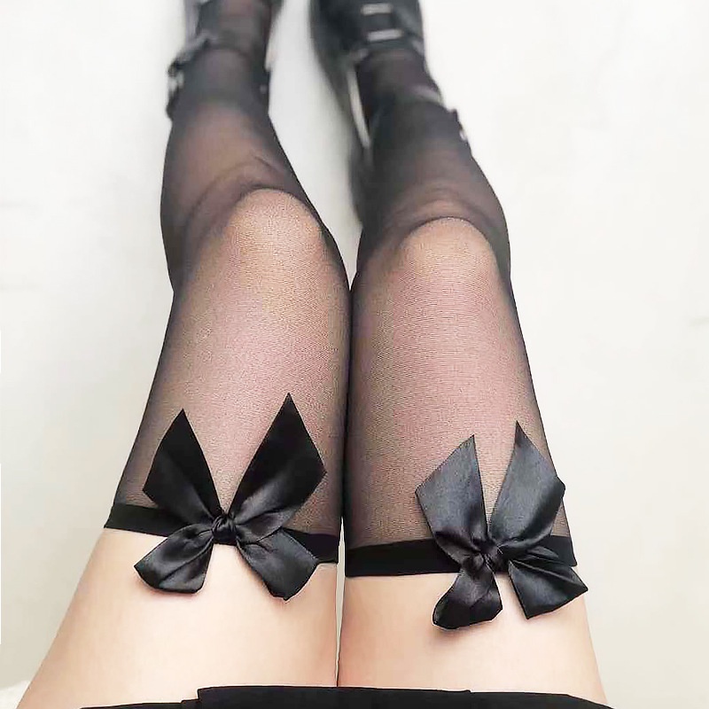 DUNEA Vớ dài qua gối đính nơ nhiều màu dễ thương thời trang cho nữ