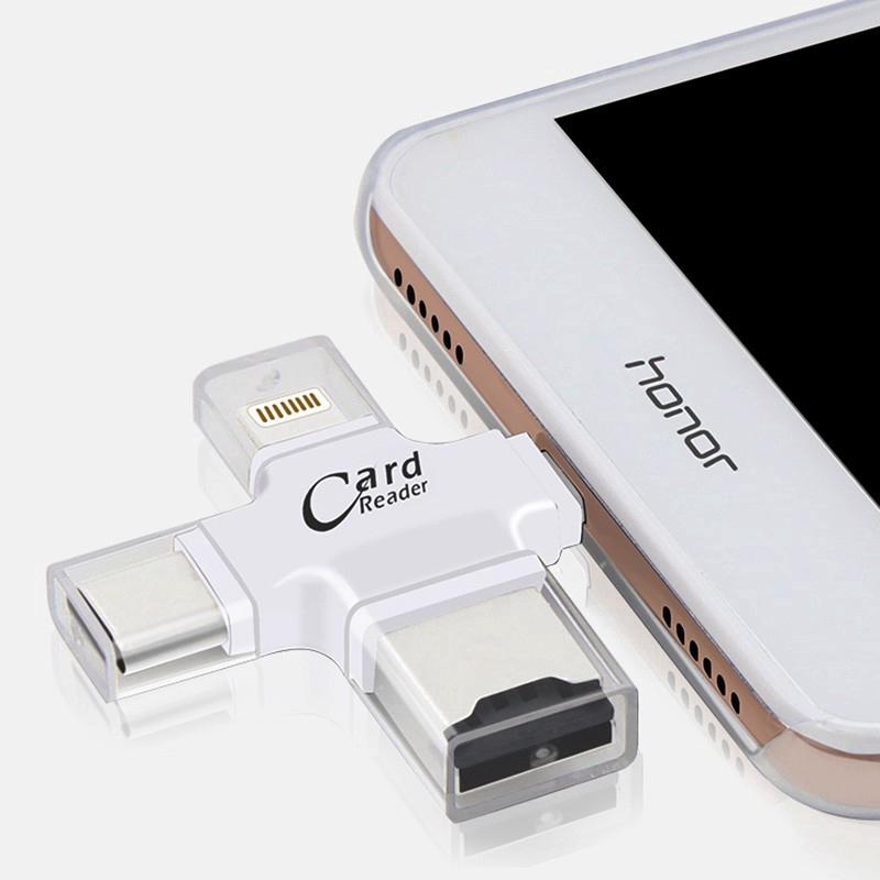 Card Reader 4 in 1 Micro Usb / Lightning / Type C / Usb For iPhone & Android Phone