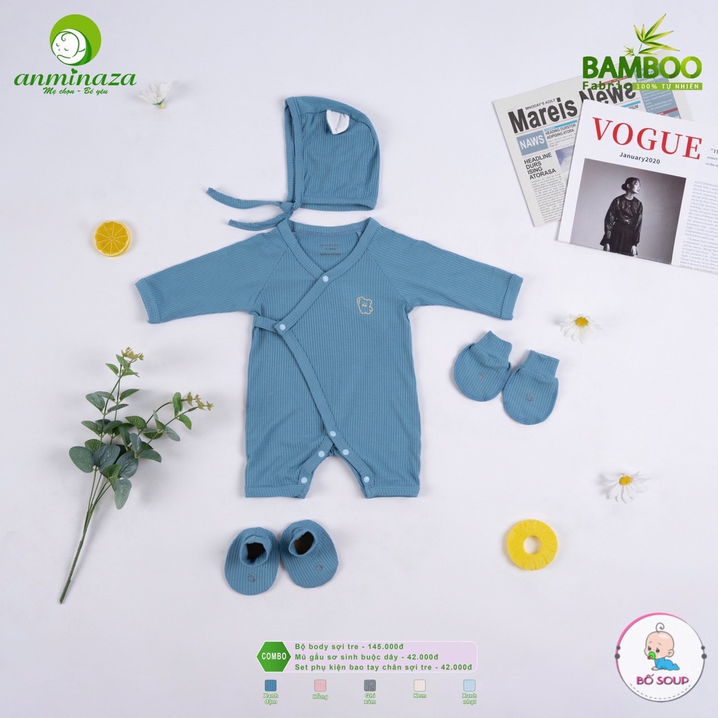 Bodysuit cộc Anminaza chất liệu sợi tre mềm mại cho bé