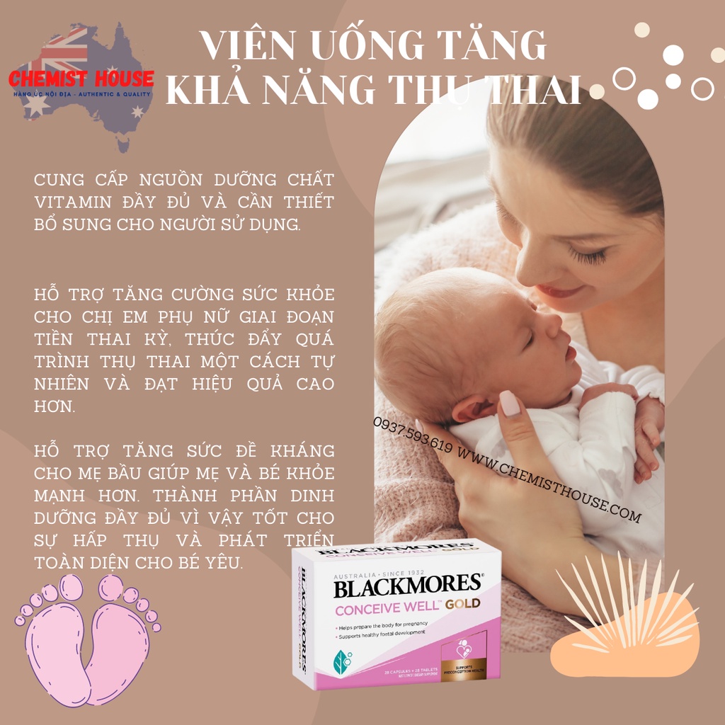 [Hàng Chuẩn ÚC] Blackmores Conceive Well Gold - Viên uống tăng khả năng thụ thai 56 viên