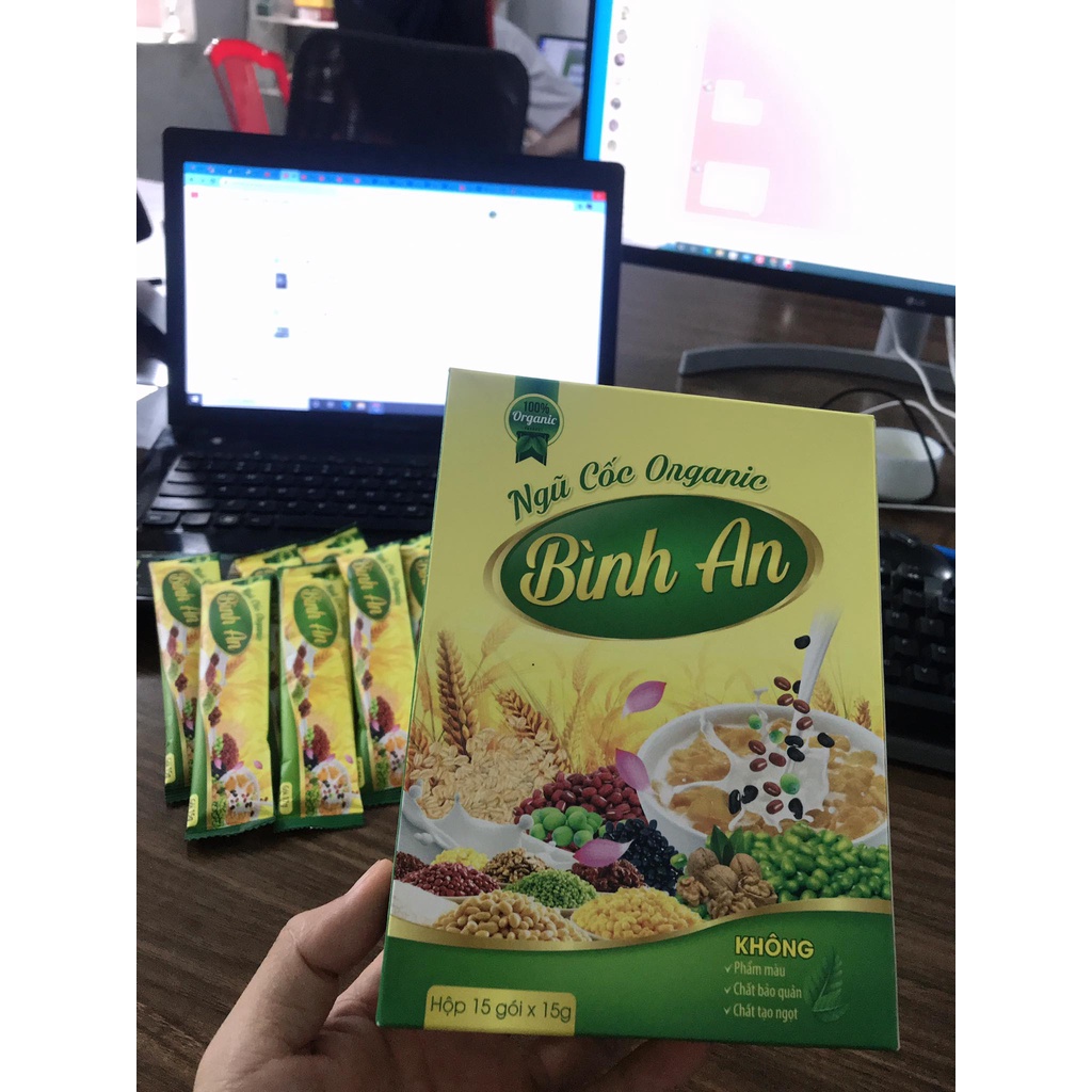Bột Ngũ cốc Organic dinh dưỡng Bình An - Giúp tăng/ giảm cân, lợi sữa thơm ngon, bổ dưỡng (Hộp 15 gói x 15g)