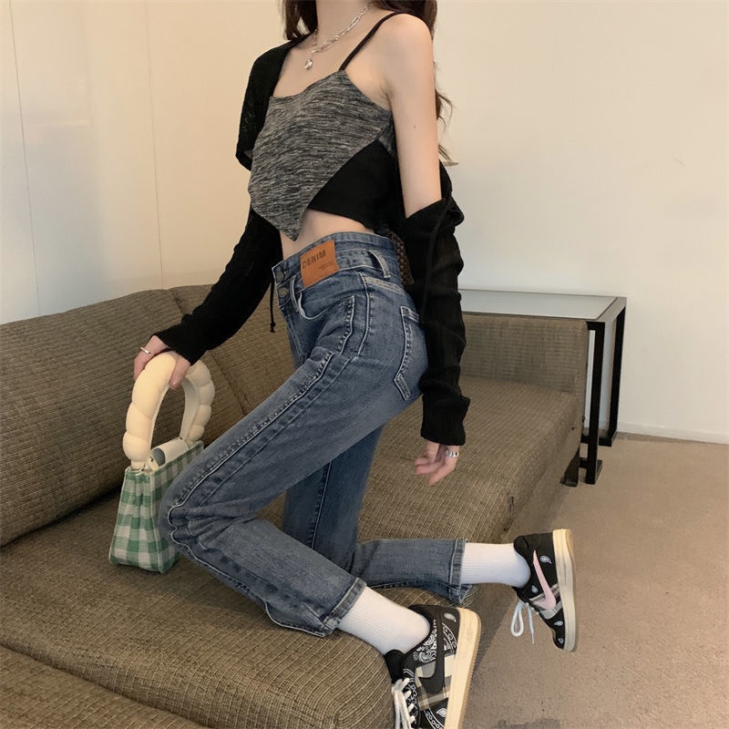 COZOK Quần jean dài lưng cao ôm dáng phong cách retro